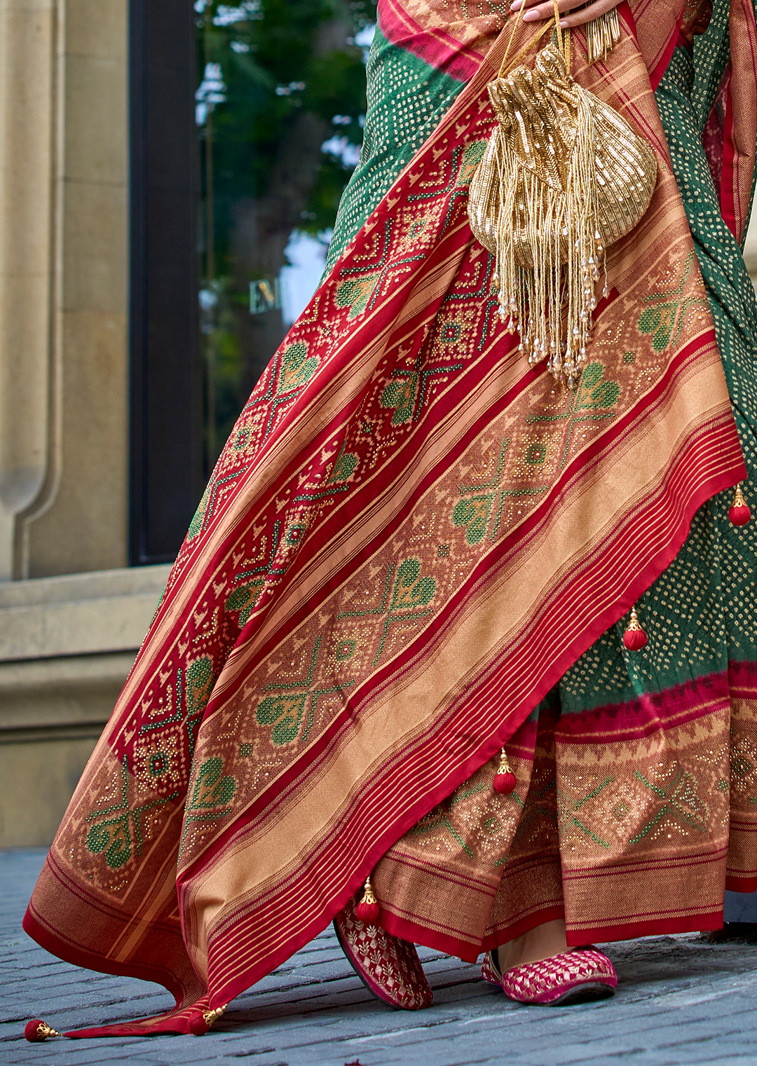 Bottle Green Woven Royal Traditional Patola Silk Saree