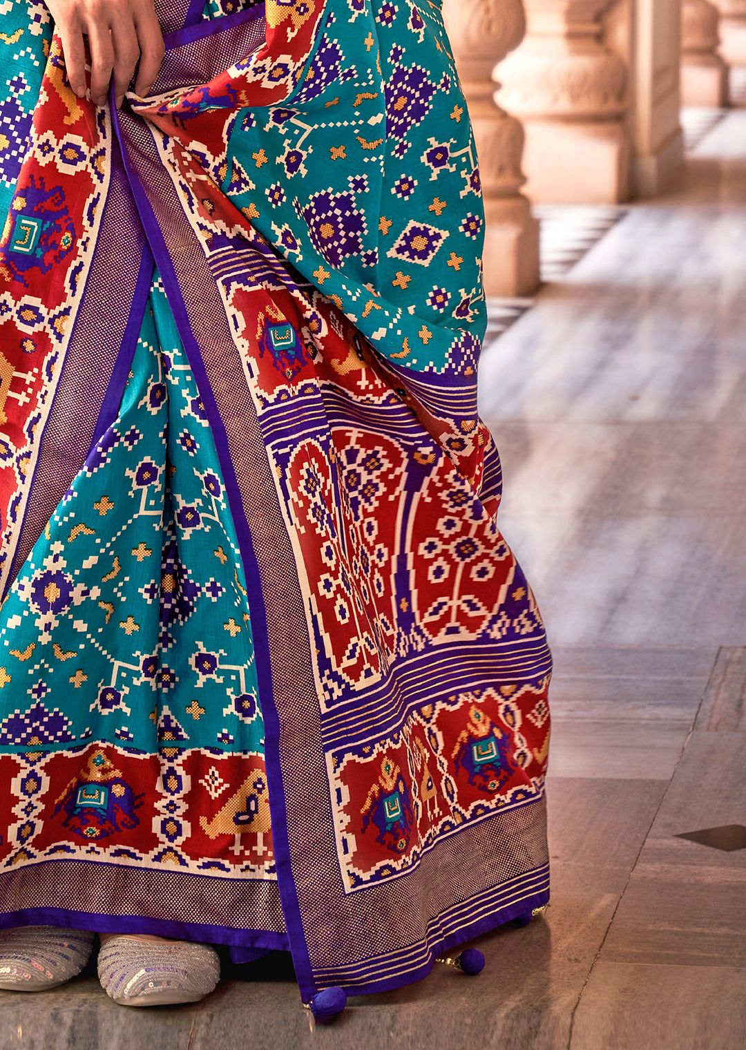 Deep Sky Blue Woven Patola Silk Saree