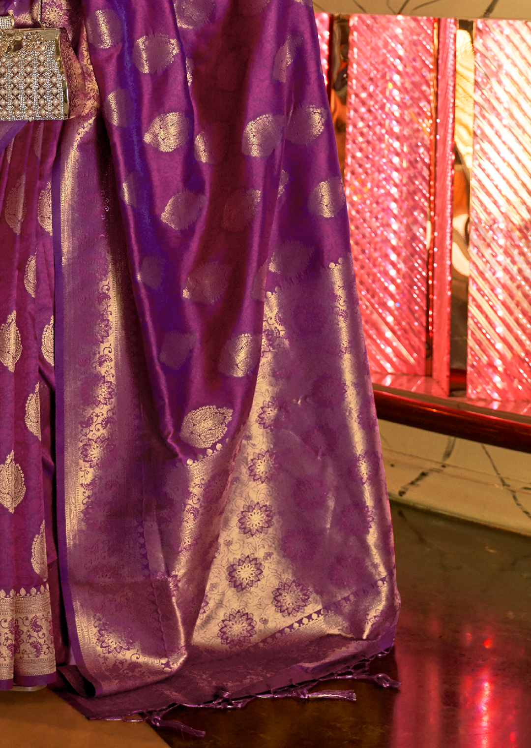 Purple Zari Woven Pure Handloom Banarasi Silk Saree