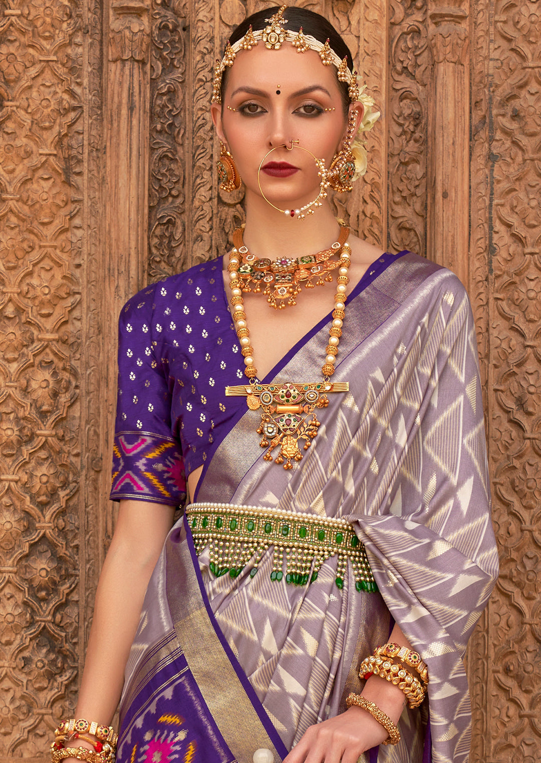 Heather Purple Woven Patola Silk Saree