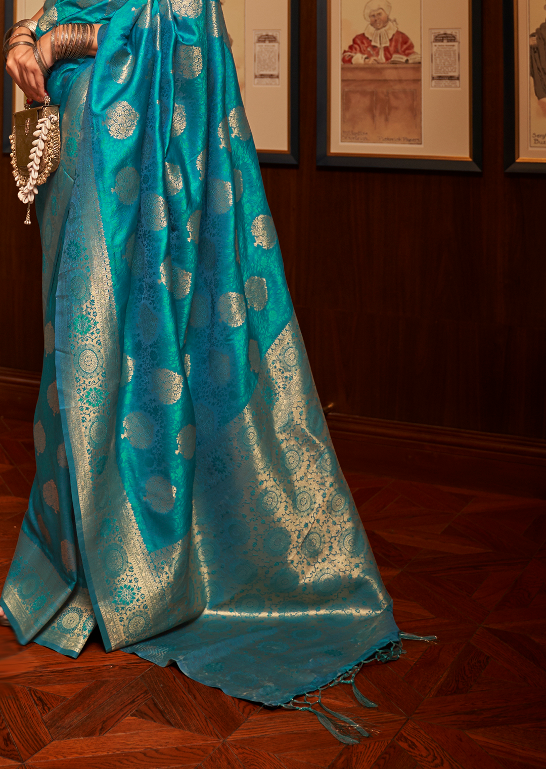 CYAN BLUE  ZARI WOVEN HANDLOOM BANARASI SILK SAREE