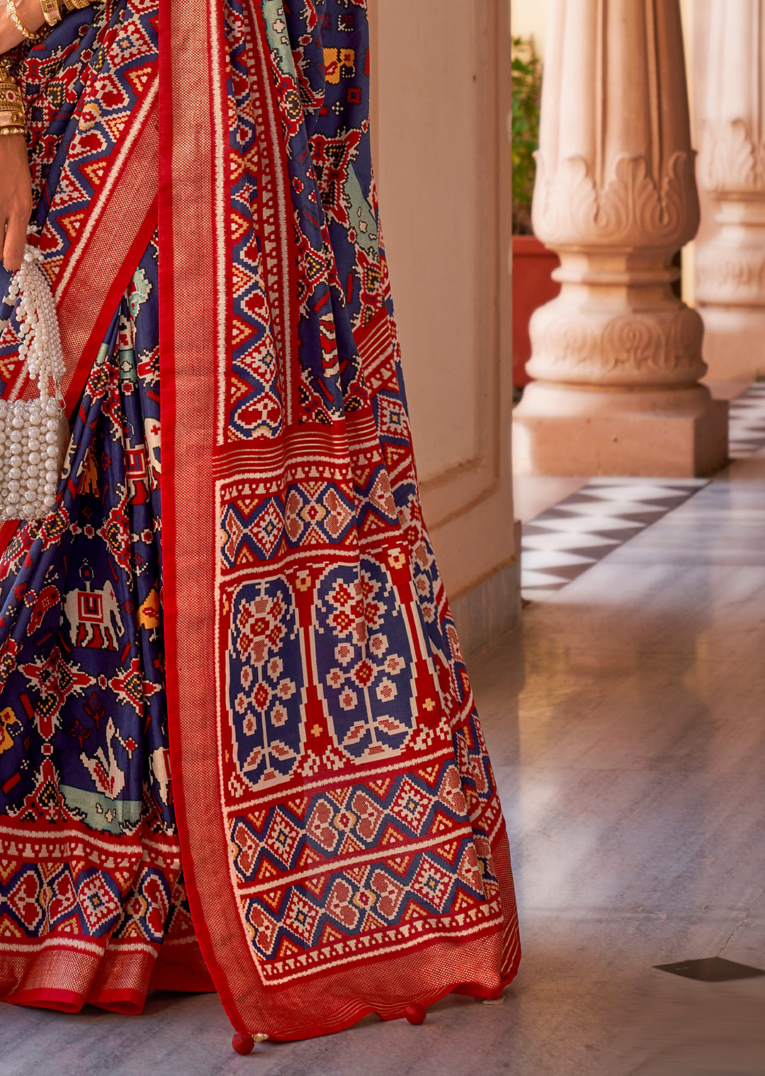 Deep Navy Blue Woven Patola Silk Saree