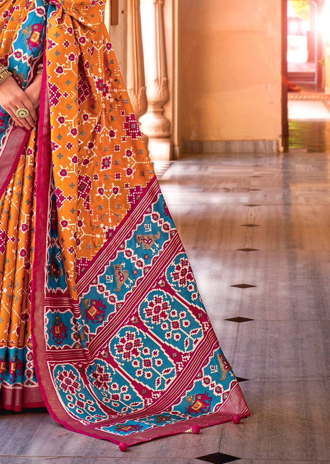 Mustard Yellow Woven Patola Silk Saree