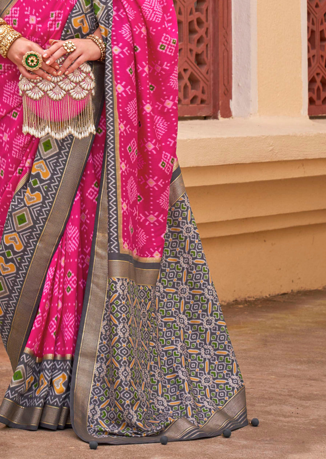 Magenta Pink Woven Traditional Patola Silk Saree