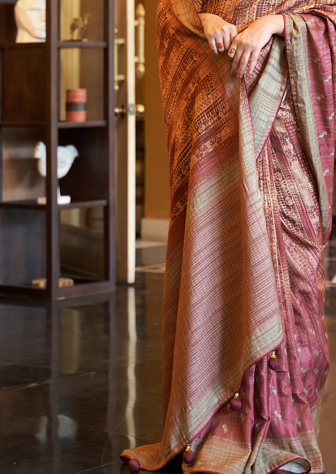 Dusty Rose Woven Pure Handloom Khaddi Jute Silk Saree