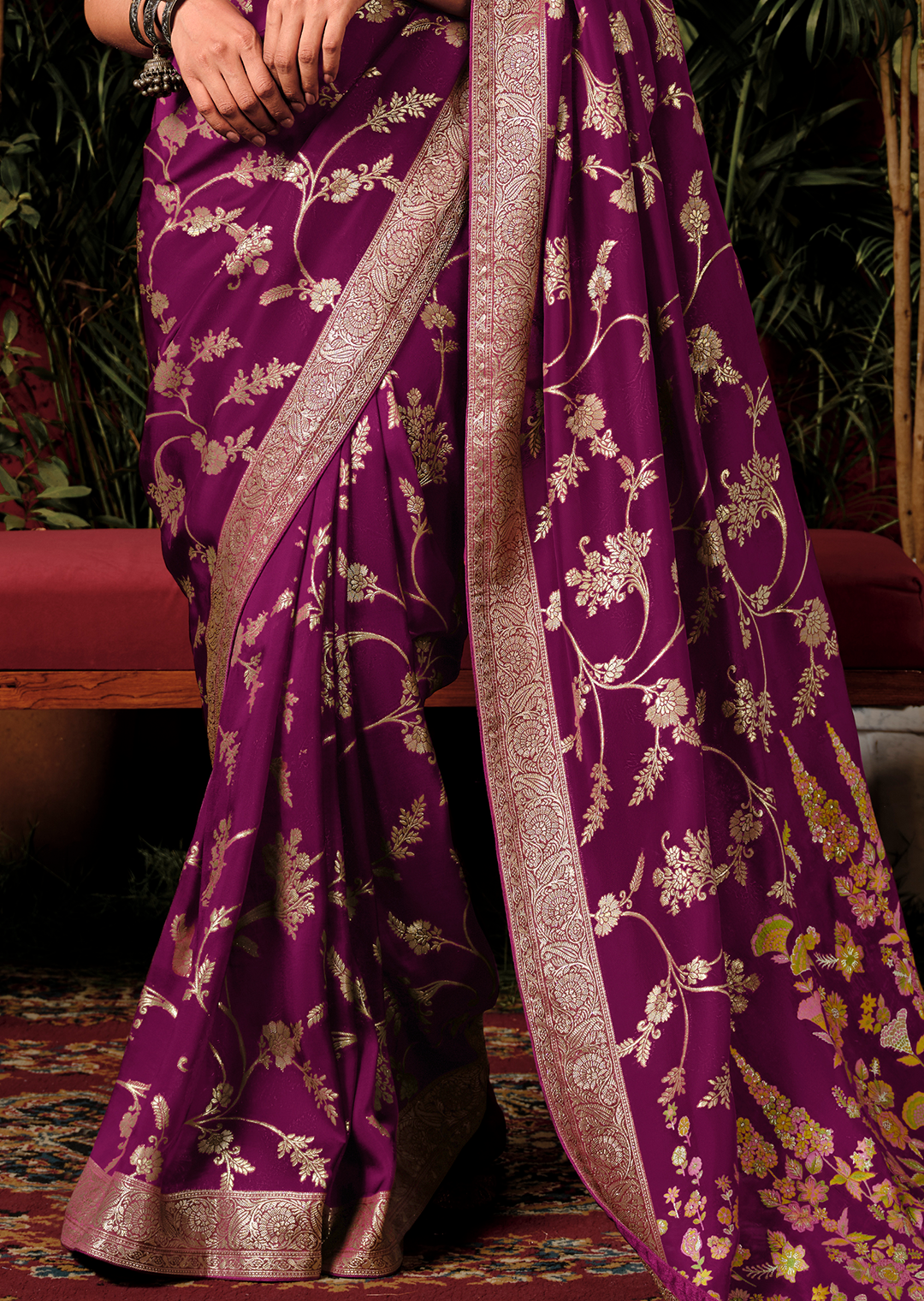 Purple Woven Pure Viscose Dola Silk Banarasi Saree