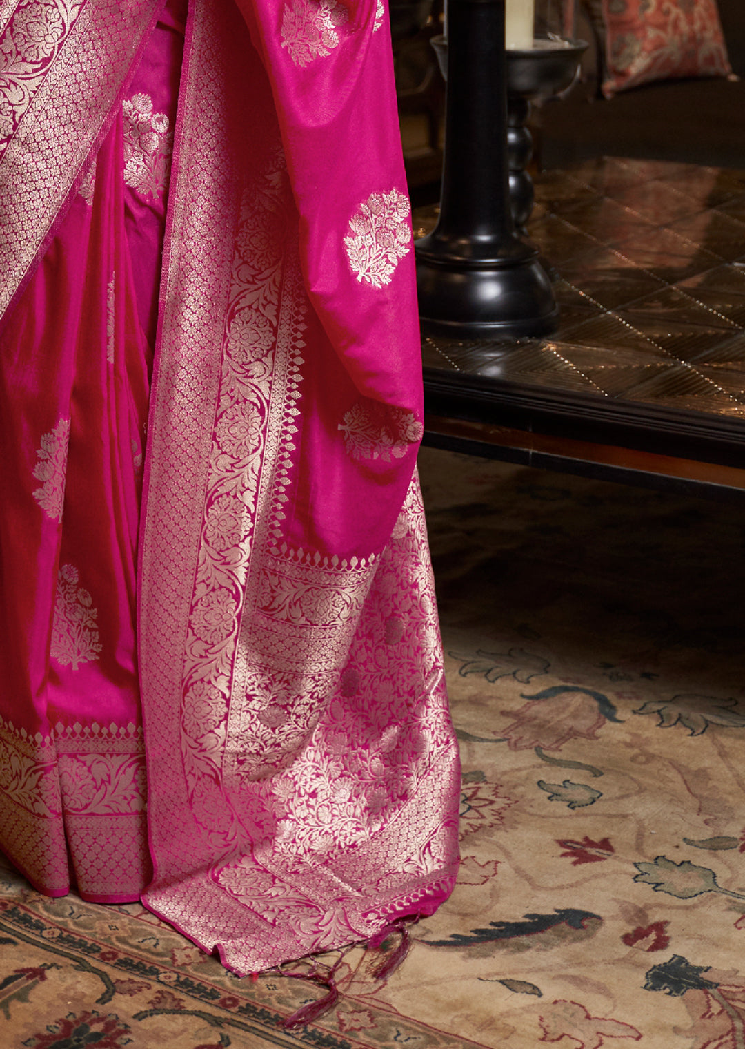 Ruby Pink Zari Woven Pure Khaddi Banarasi Georgette Saree