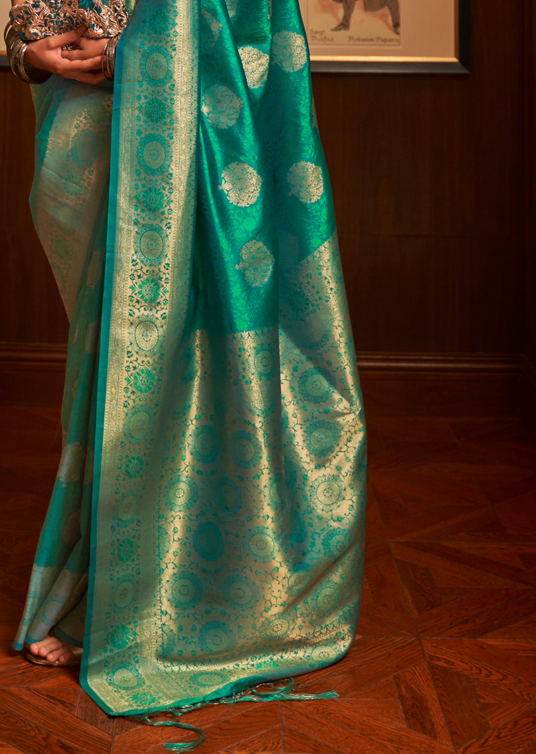 TURQUOISE GREEN ZARI WOVEN HANDLOOM BANARASI SILK SAREE