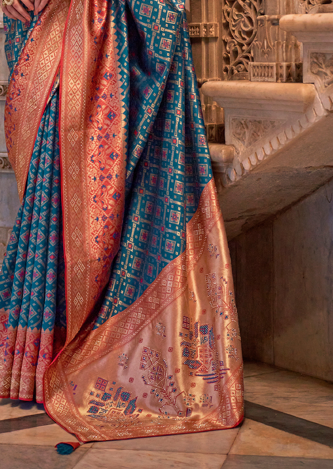 Steel Blue Woven Royal Patola Silk Saree