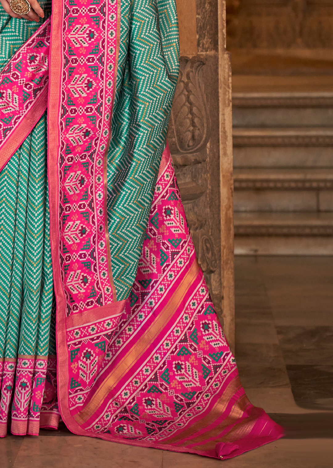 Teal Green Woven Royal Traditional Patola Silk Saree