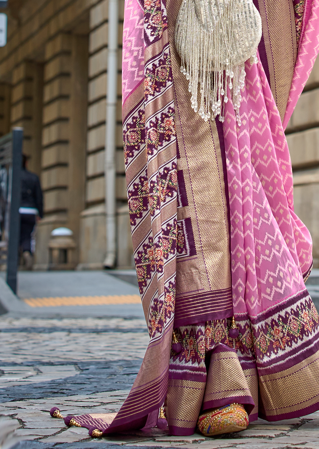 Carnation Pink Woven Royal Traditional Patola Silk Saree