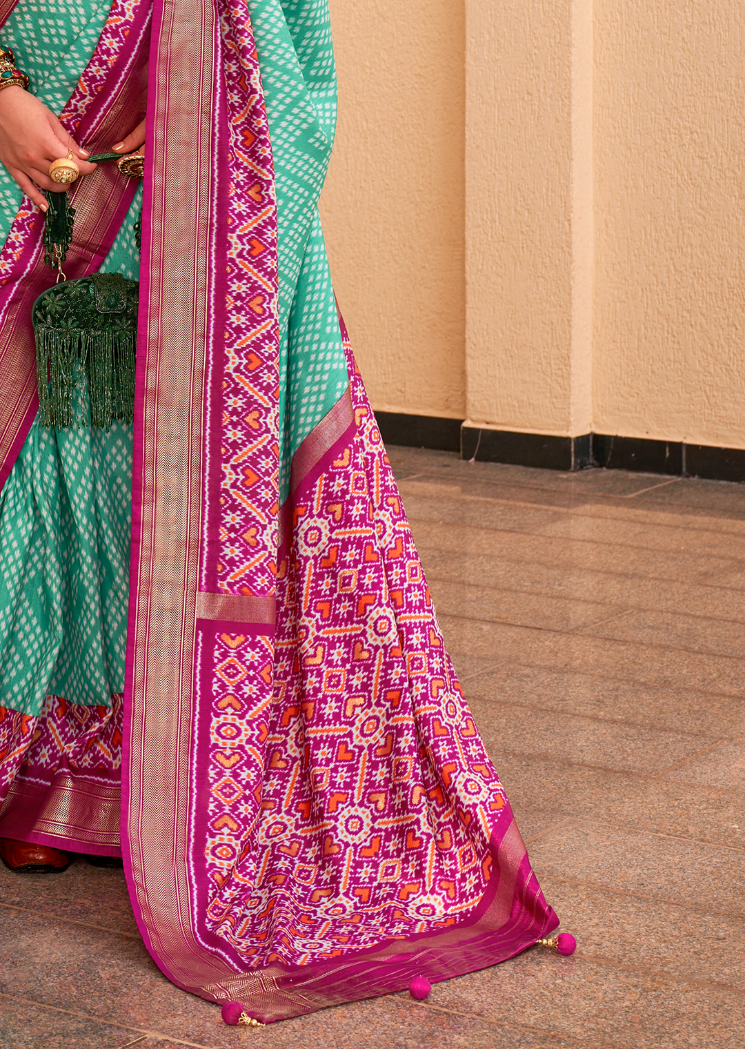 Tiffany Green Woven Patola Silk Saree