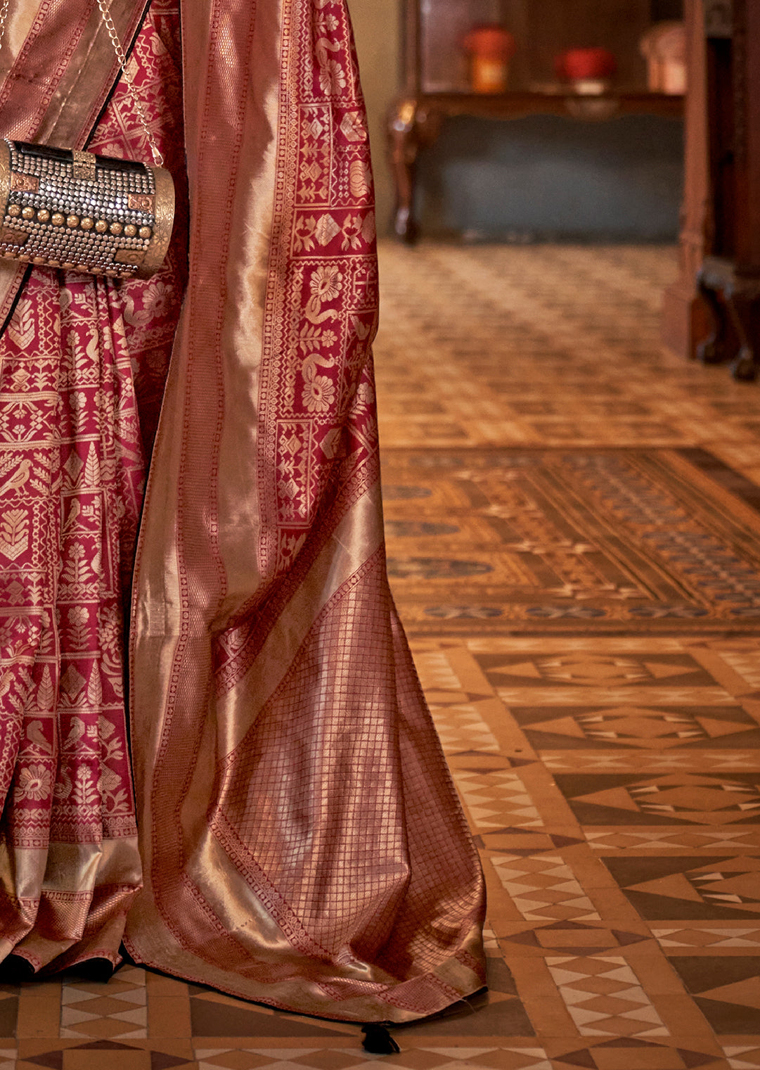 Burgundy Red Woven Royal Patola Silk Saree