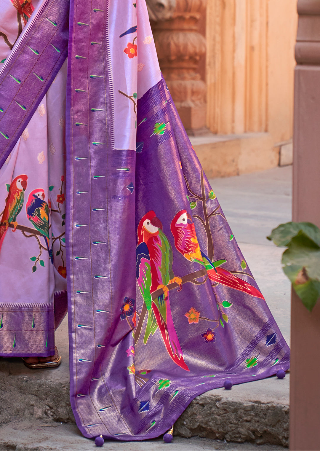 Periwinkle Purple Woven Paithani Silk Saree