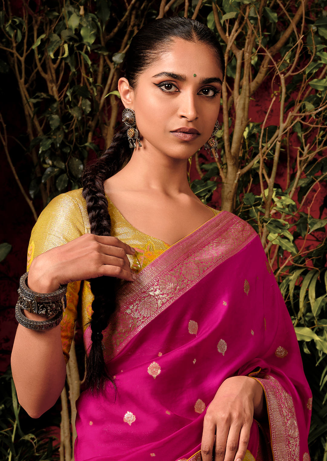 Magenta Pink Woven Pure Viscose Dola Silk Banarasi Saree