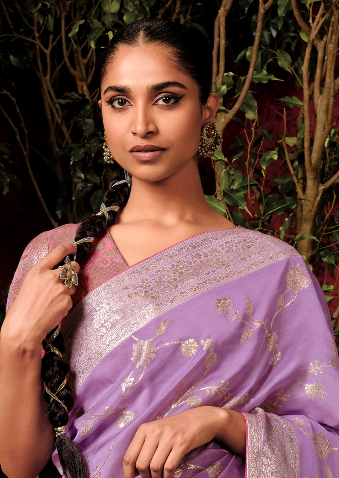 Periwinkle Purple	Woven Pure Viscose Dola Silk Banarasi Saree