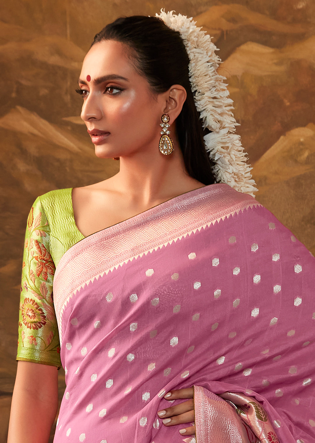 Wild Orchid Pink Zari & Resham Woven Designer Banarasi Silk Saree