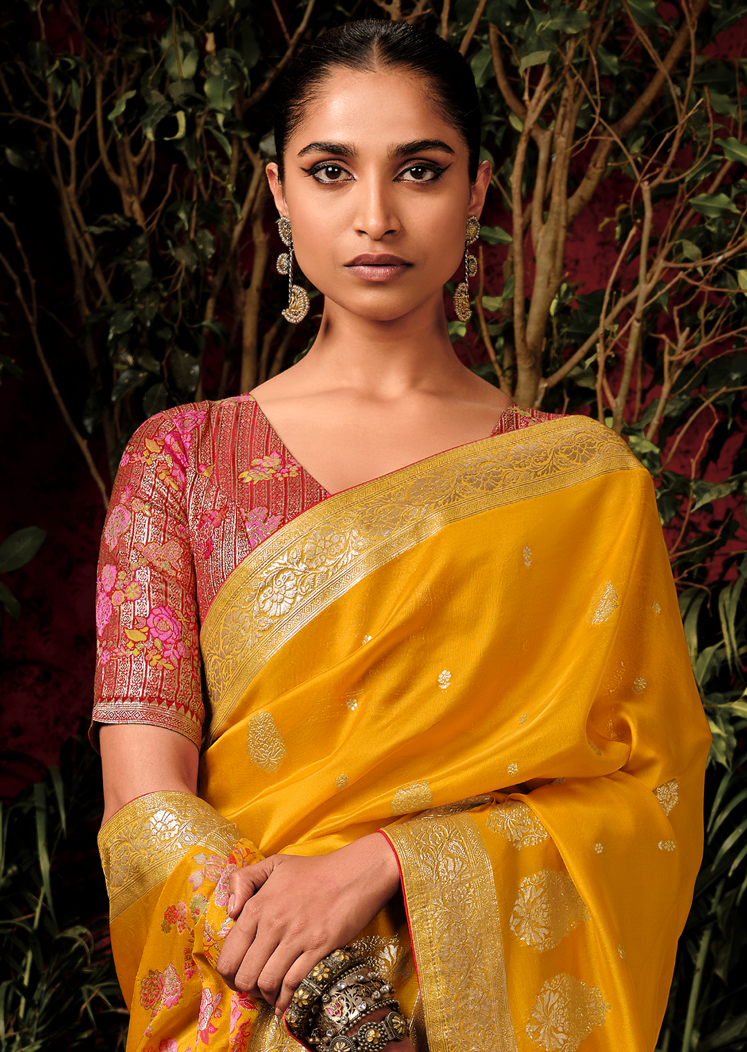 Golden Yellow Woven Pure Viscose Dola Silk Banarasi Saree