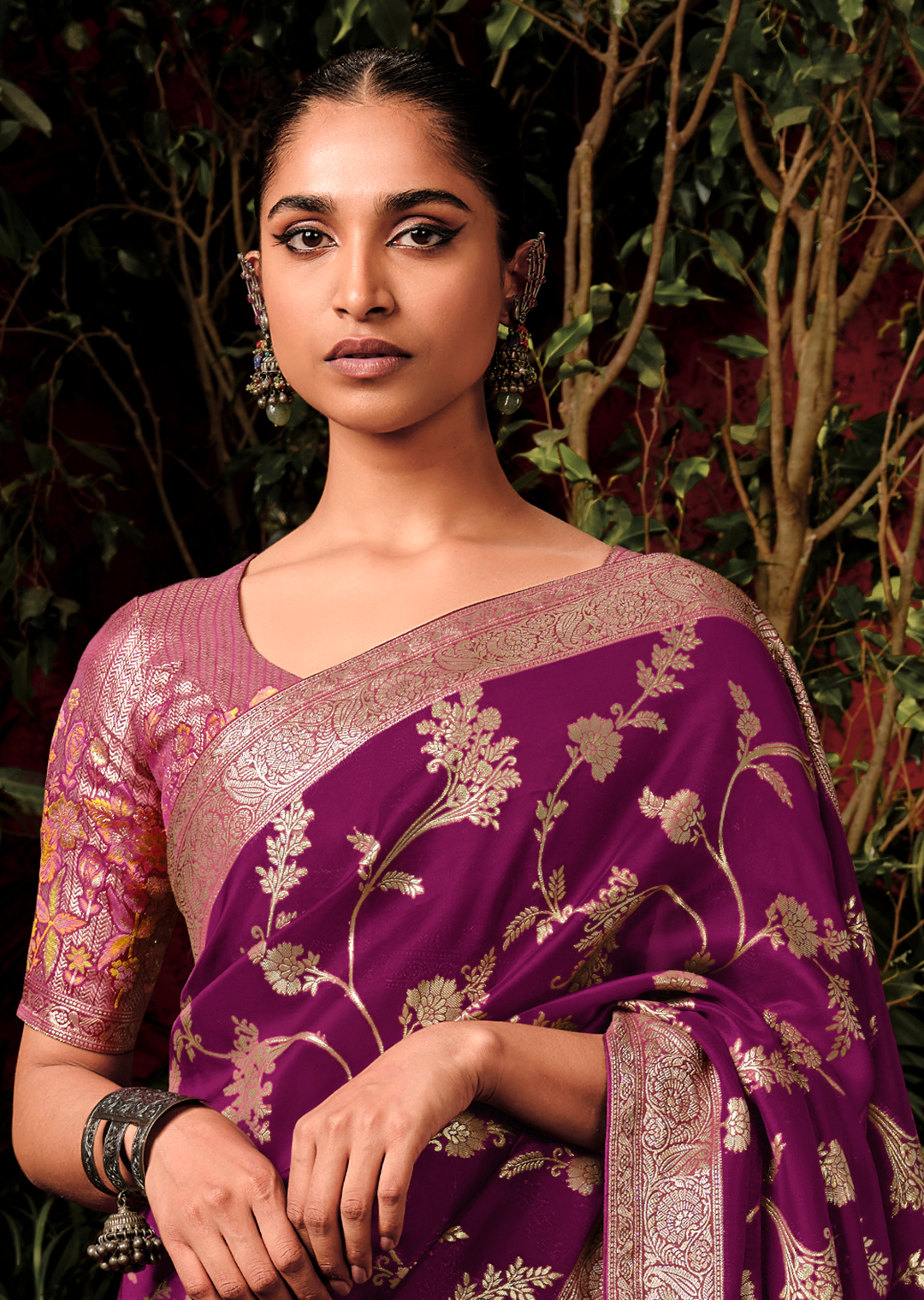 Purple Woven Pure Viscose Dola Silk Banarasi Saree