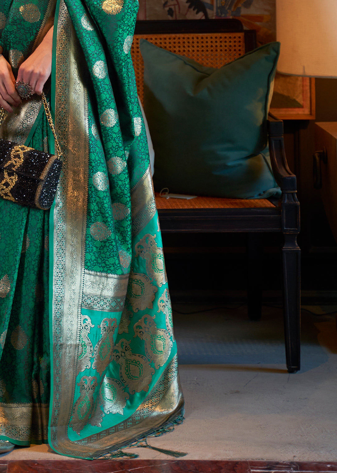 Jade Green Zari Woven Handloom Pure Banarasi Satin Silk Saree