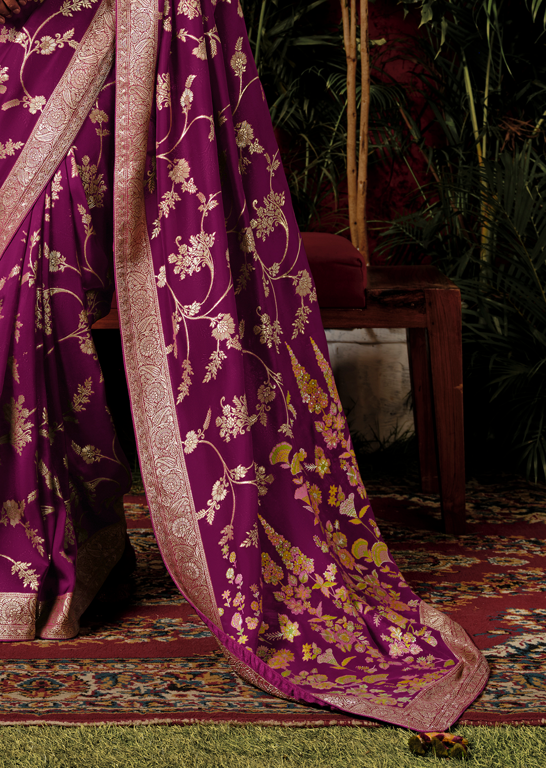 Purple Woven Pure Viscose Dola Silk Banarasi Saree