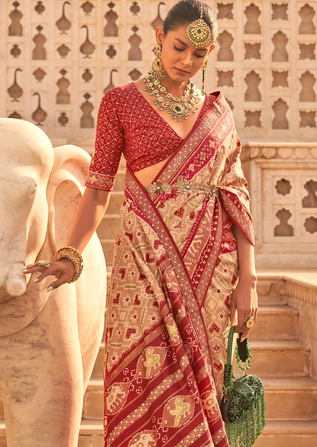 Beige Woven Royal Traditional Patola Silk Saree