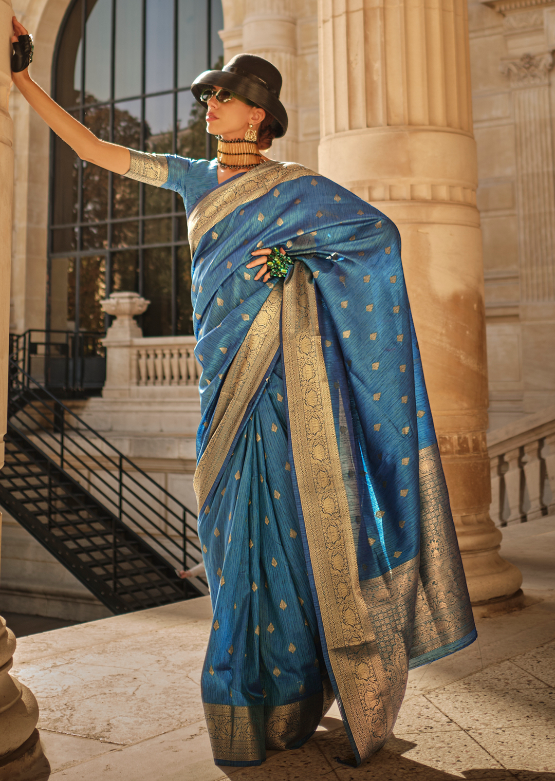 FLORAL PRINT BLENDED KHADI SILK SAREE