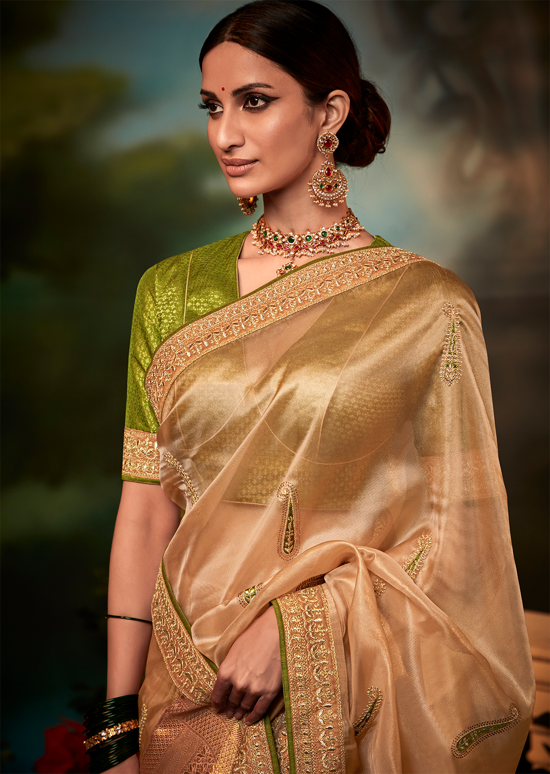 SANDY BROWN DESIGNER PURE ORGANZA SILK SAREE