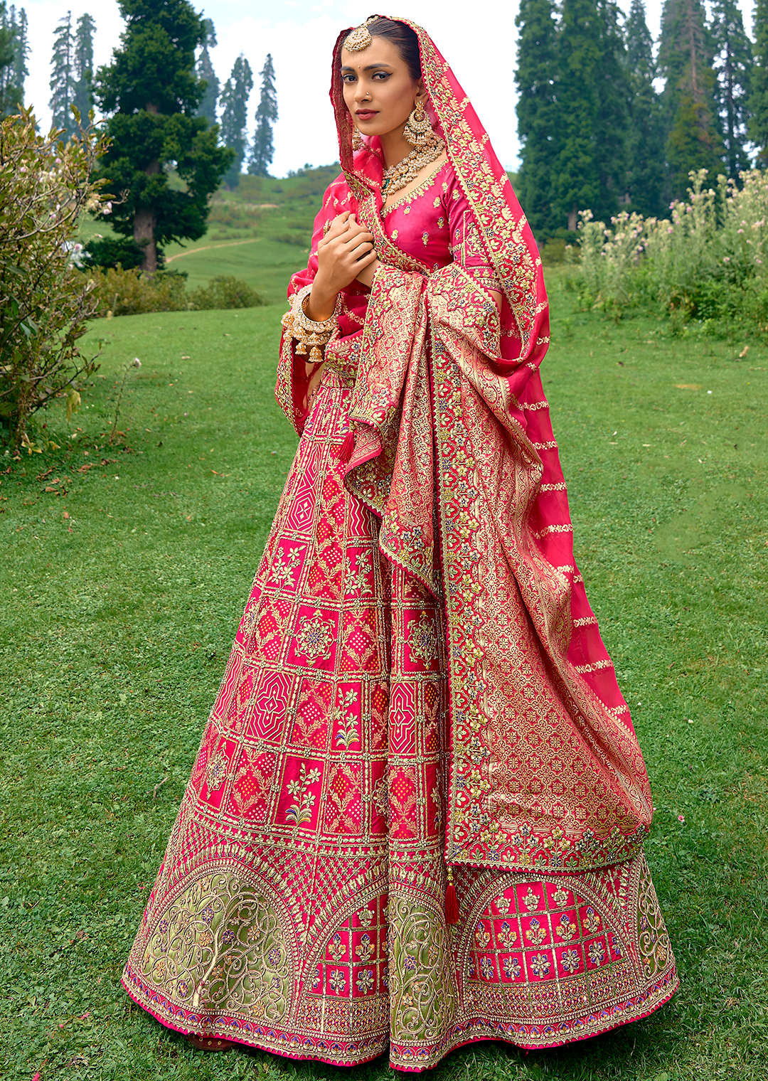 Ruby Red Heavy Embroidered Premium Designer Silk Lehenga