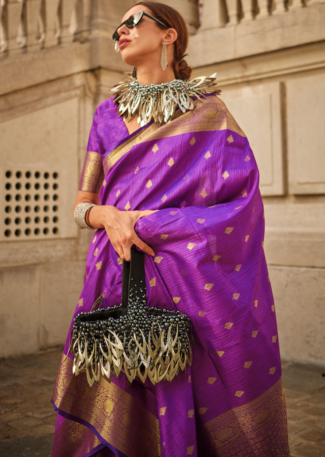 Violet Purple	Woven Pure Handloom Khadi Silk Saree