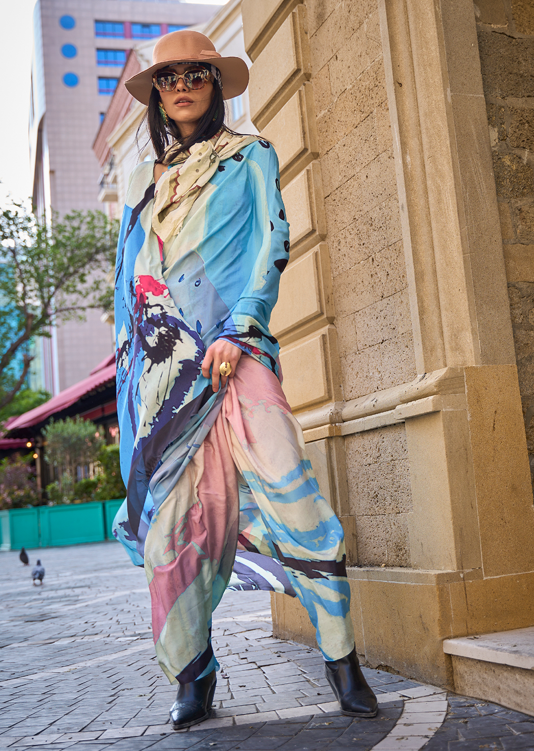 Blue Woven Pure Satin Crepe Silk Saree