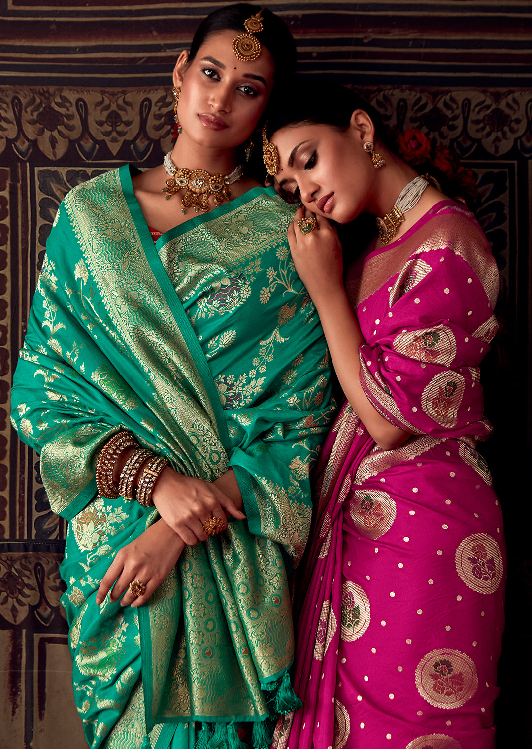 MARINE GREEN MEENAKARI WOVEN DESIGNER BANARASI SILK SAREE