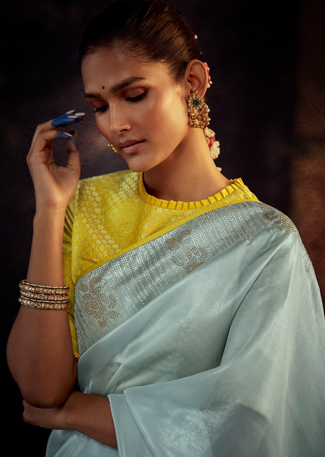 LIGHT TURQUOISE PURE TISSUE SILK DESIGNER SAREE