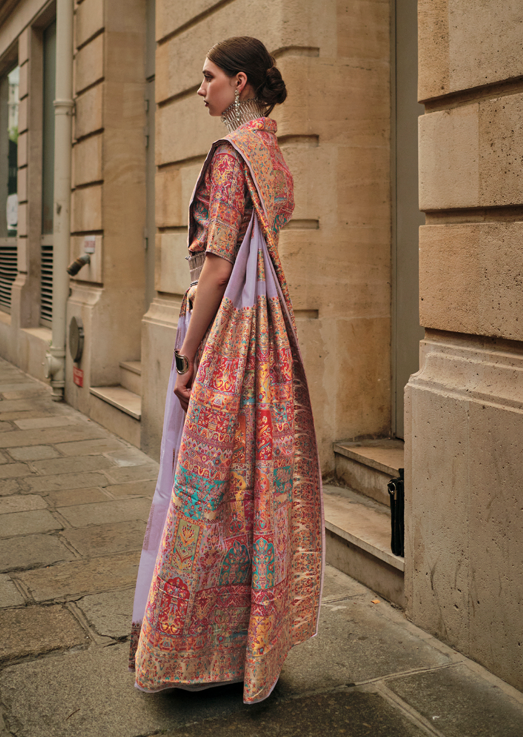 Lavender Woven Pure Handloom Kashmiri Jamewar Silk Saree