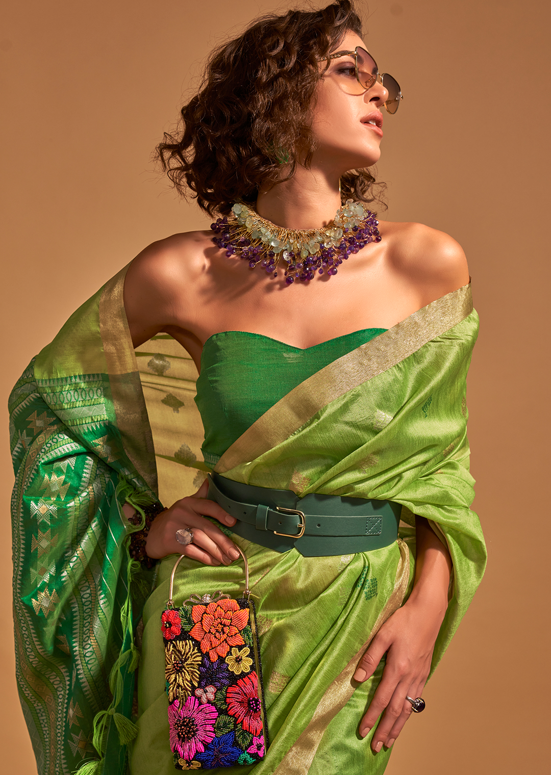 Pear Green Woven Pure Handloom Silk Saree