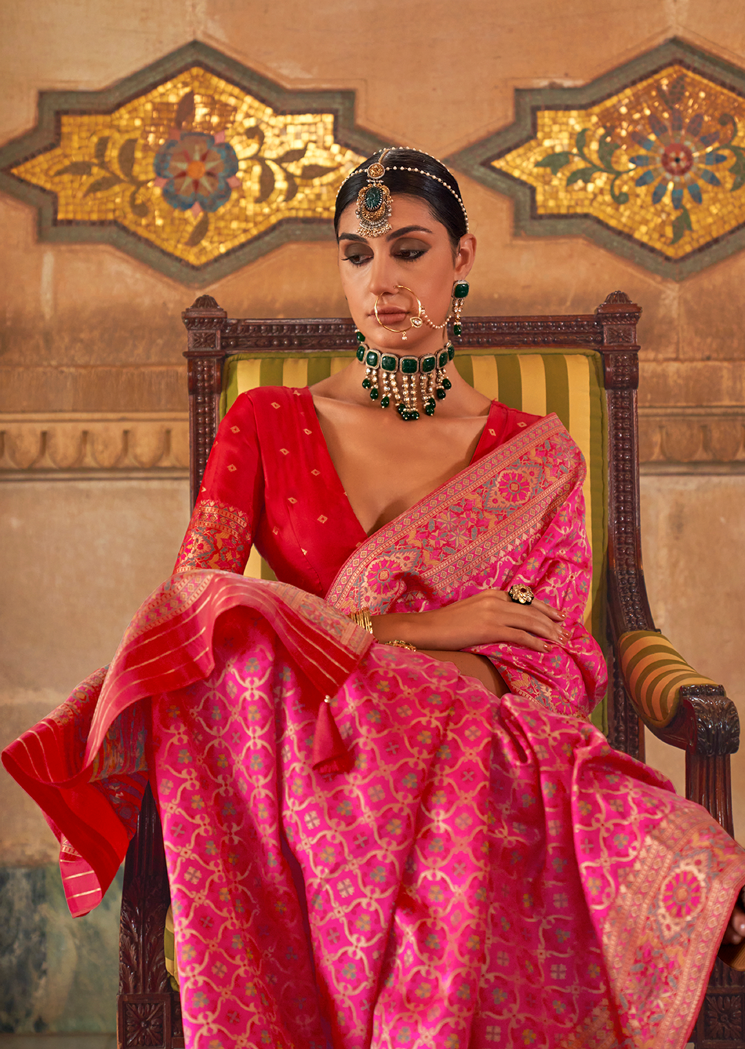 Deep Pink Traditional Royal Patola Silk Saree