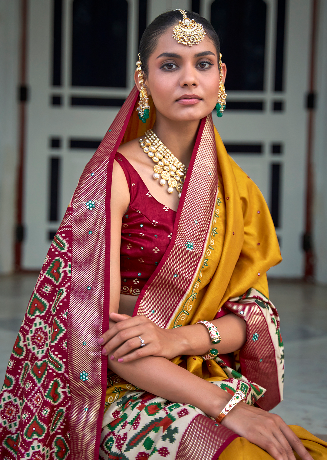 Mustard Yellow Woven Traditional Patola Silk Saree