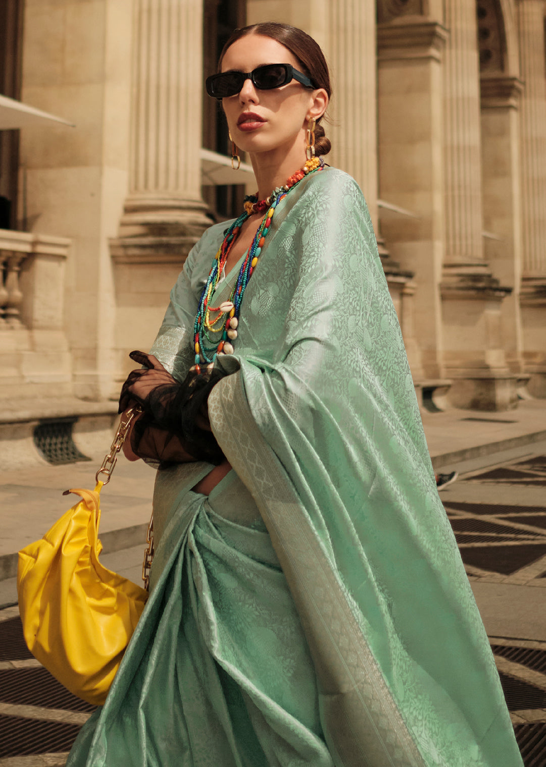 Mint Green Woven Handloom Pure Satin Silk Saree