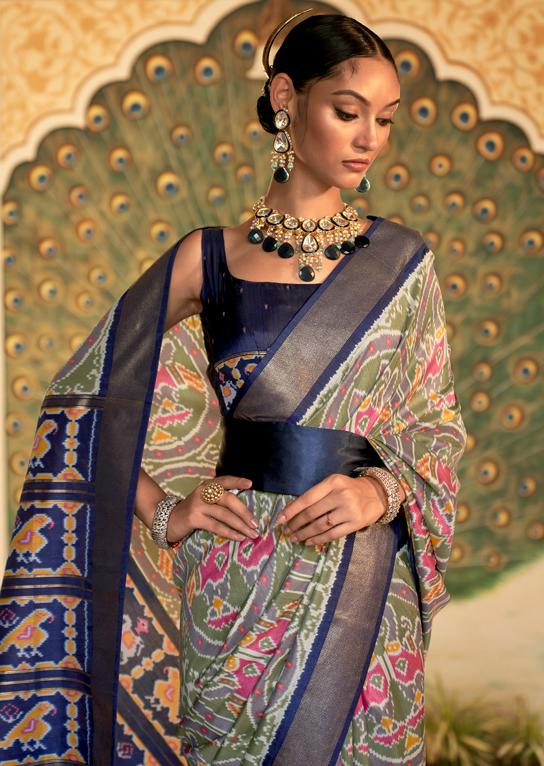 Grey Woven Royal Traditional Patola Silk Saree