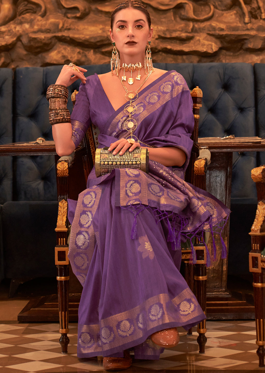 Violet Woven Pure Handloom Tussar Silk Saree