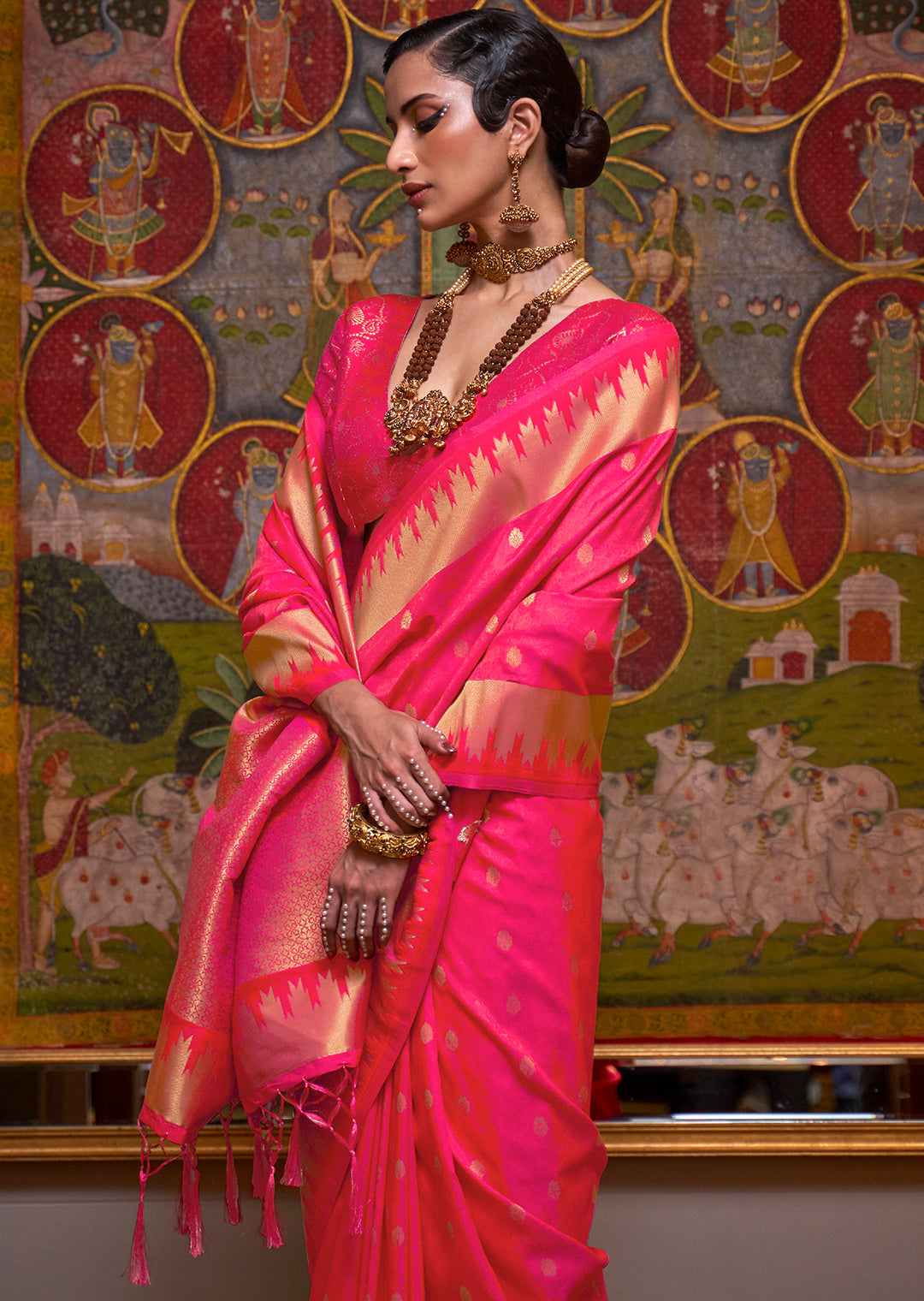 Ruby Pink Zari Woven Pure Handloom Banarasi Silk Saree