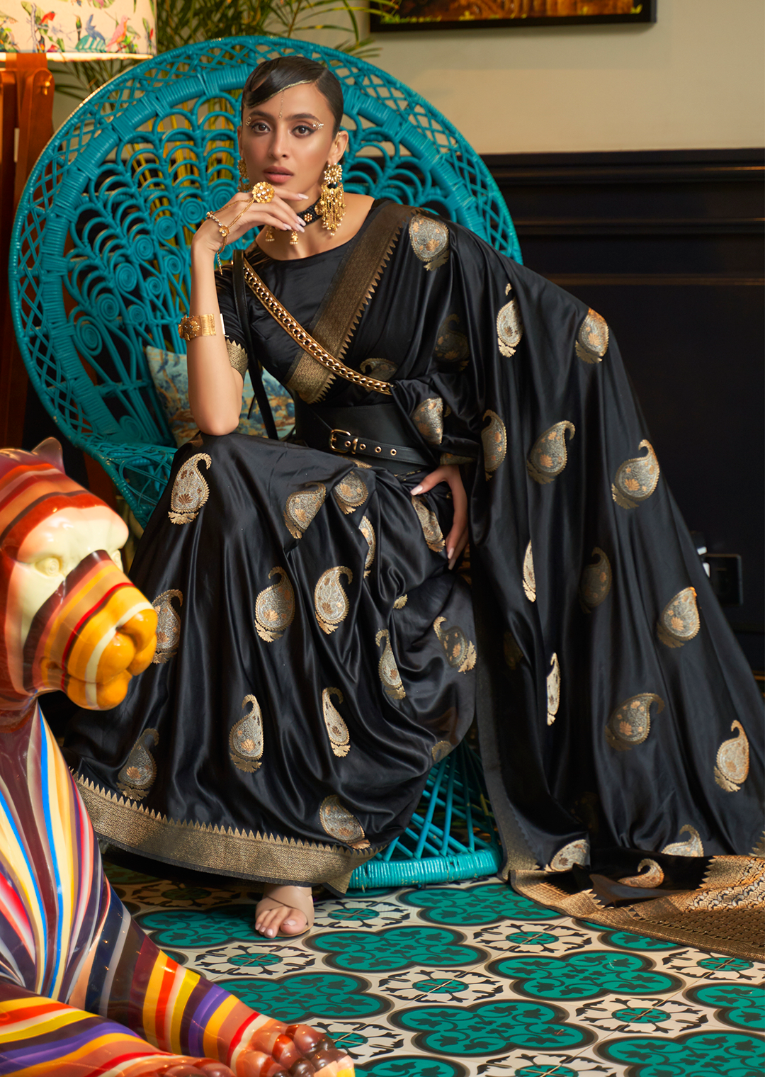 BLACK ZARI WOVEN BANARASI PURE SATIN SILK SAREE