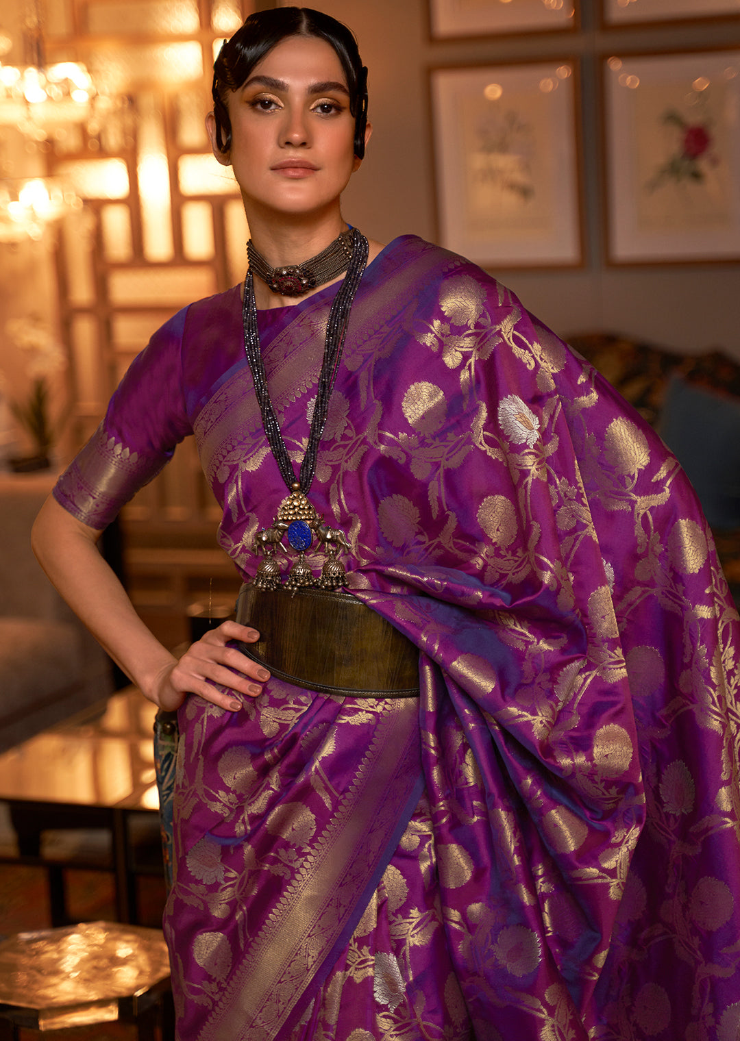 PLUM PURPLE ZARI WOVEN HANDLOOM BANARASI SILK SAREE