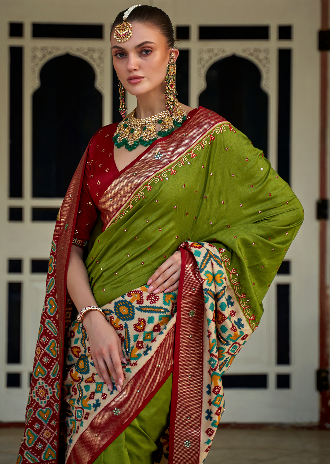 Kelly Green Woven Traditional Patola Silk Saree