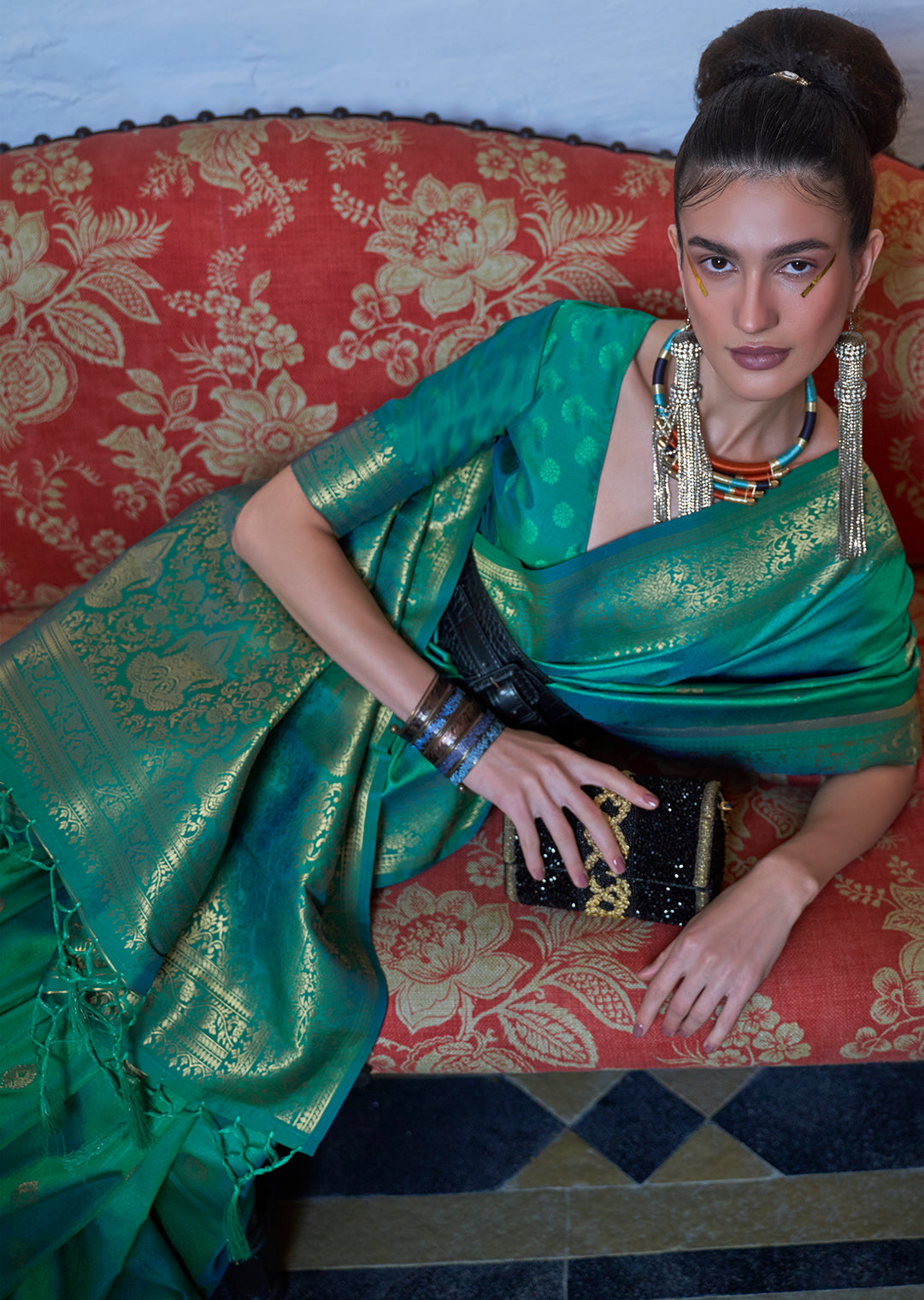 Peacock Green Zari Woven Pure Handloom Silk Saree