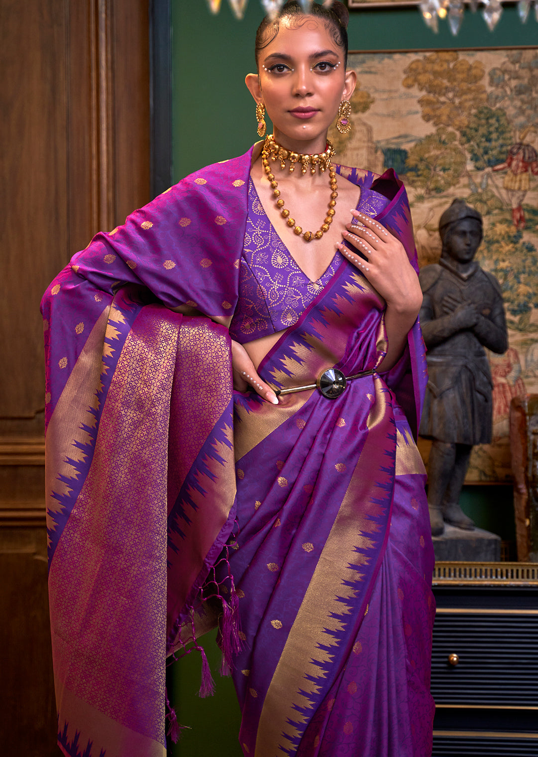 Purple Zari Woven Pure Handloom Banarasi Silk Saree