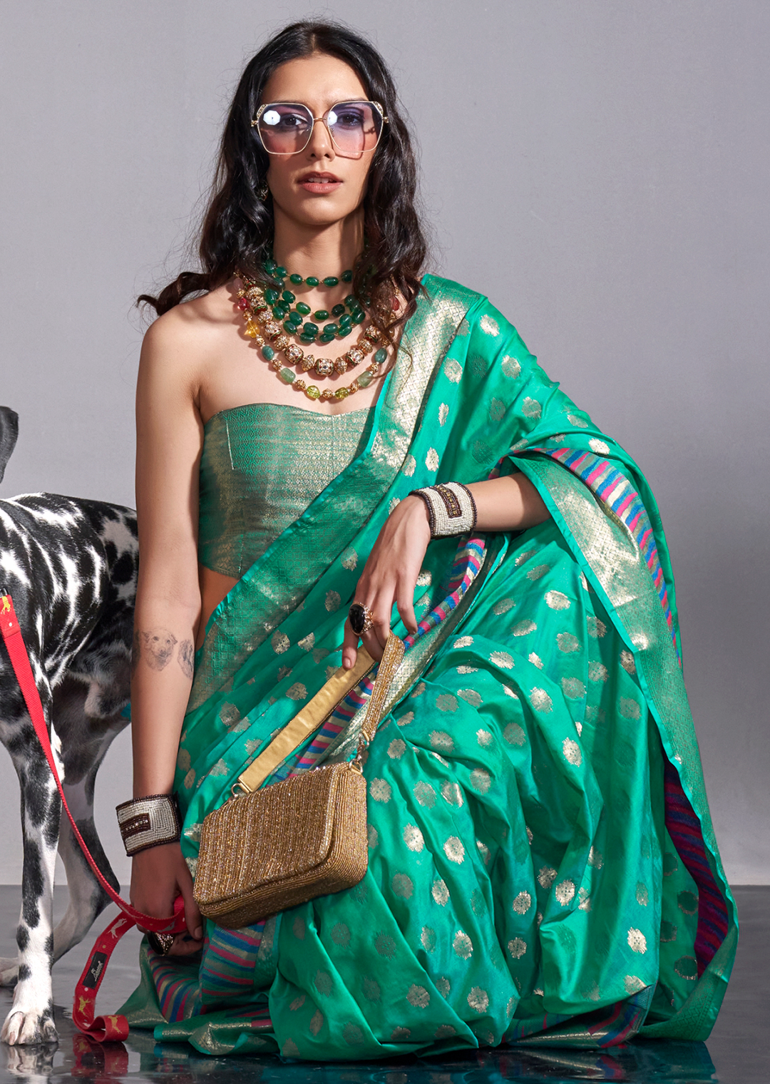 Jade Green Zari Woven Pure Handloom Gadwal Banarasi Silk Saree