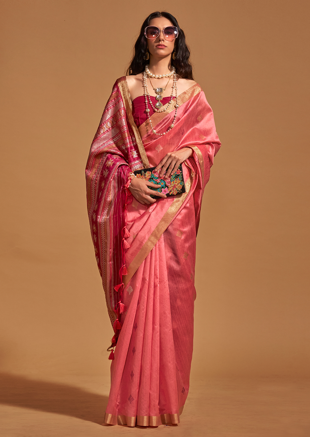 Georgia Peach Woven Pure Handloom Silk Saree