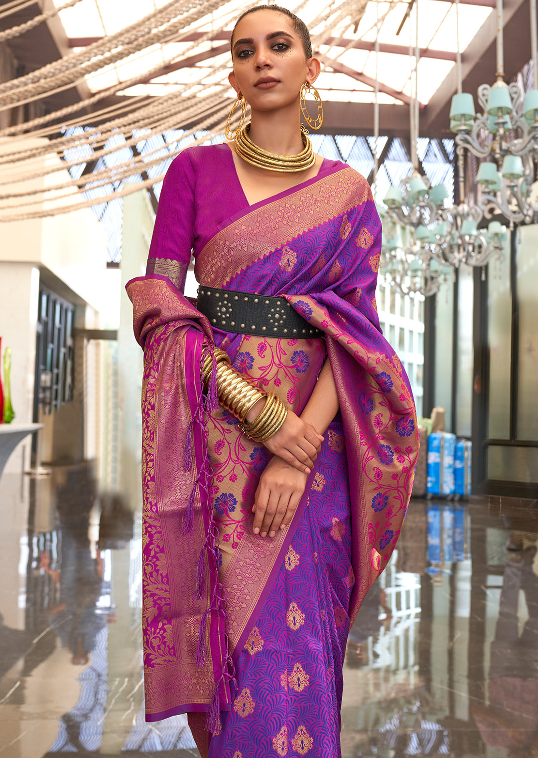 Purple Woven Handloom Banarasi Silk Saree