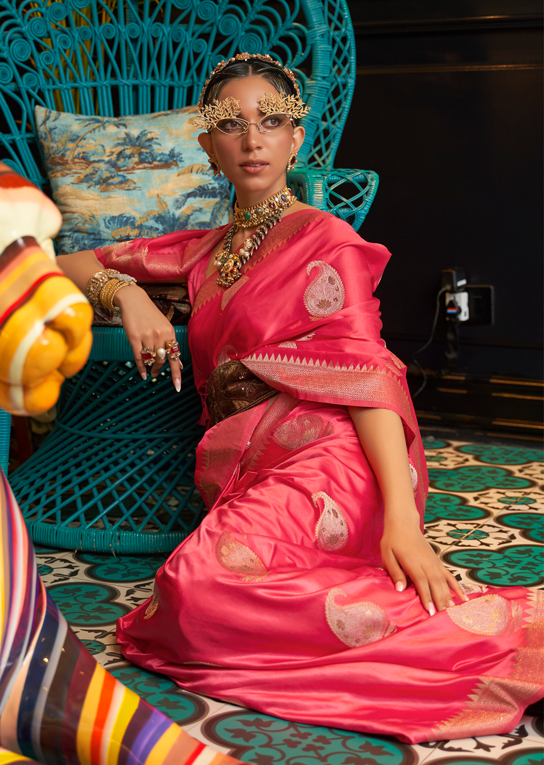 CERISE RED ZARI WOVEN BANARASI PURE SATIN SILK SAREE